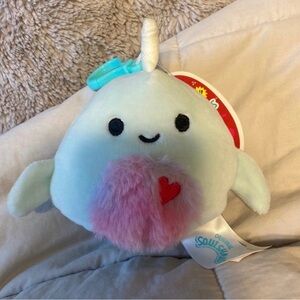 Squishmallow Niema the Narwhal Valentines Clip 3.5in